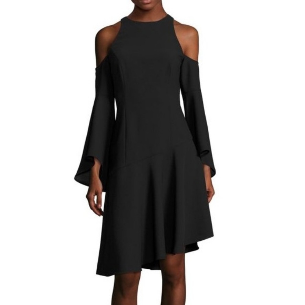 Scripted Open Shoulder Dress Bell Sleeves NWT